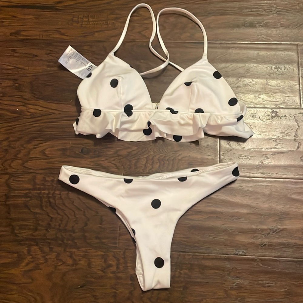 H&M black and white polka dot bikini. Size 2